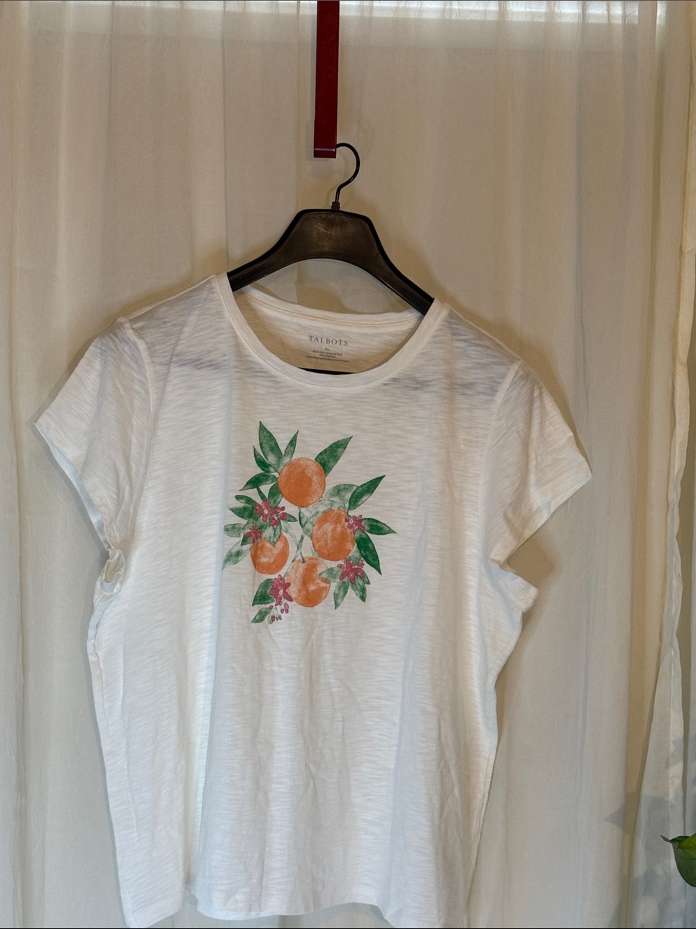 Talbots White Short-Sleeve Tee with Orange & Green Fruit Motif